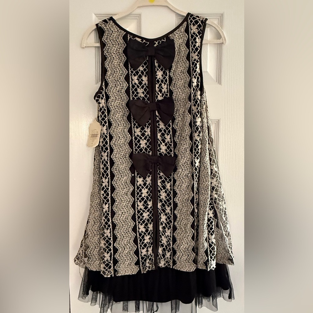 Altar'd State Black and Cream Lace A-Line Skirt - Picture 2 of 6